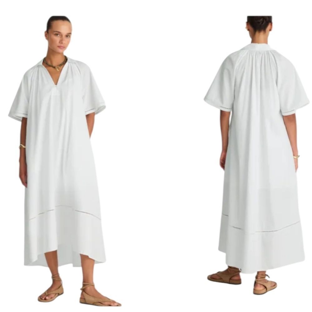 NWT Madewell Perla Poplin Splitneck Midi Shirtdress White Cotton Size XXS